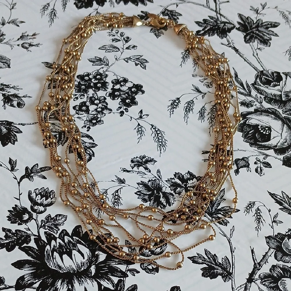 MONET Vintage‎ Feminine Elegant Goldtone Mini Bead Multi-Strand Choker  Necklace